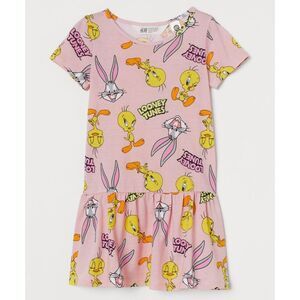 Girls H&M Warner Bros Looney Tunes Tweety Bugs Bunny Printed Pink Dress Size 6x